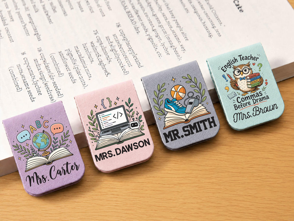 Personalized Teacher Magnetic Bookmark, Custom Teacher Appreciation Gifts, Leather Bookmark with Name, Preschool Teacher Name Christmas Gift