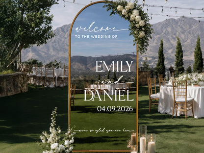 Wedding Mirror Decal, Personalized Wedding Welcome Sign, Custom Wedding Sign Names & Date Vinyl Lettering Minimalist Wedding Reception Décor