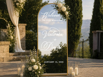 Wedding Mirror Decal, Personalized Wedding Welcome Sign, Custom Wedding Sign Names & Date Vinyl Lettering Minimalist Wedding Reception Décor