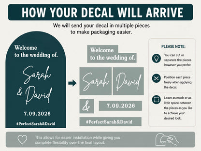 Wedding Mirror Decal, Personalized Wedding Welcome Sign, Custom Wedding Sign Names & Date Vinyl Lettering Minimalist Wedding Reception Décor