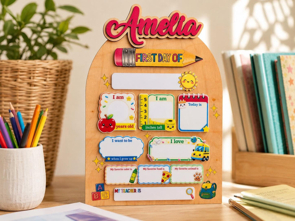 Personalized Back To School Sign, First And Last Day Of School Keepsake For Kids, Reusable Dry Erase Student Sign, Preschool Kindergarten