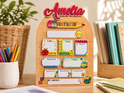 Personalized Back To School Sign, First And Last Day Of School Keepsake For Kids, Reusable Dry Erase Student Sign, Preschool Kindergarten