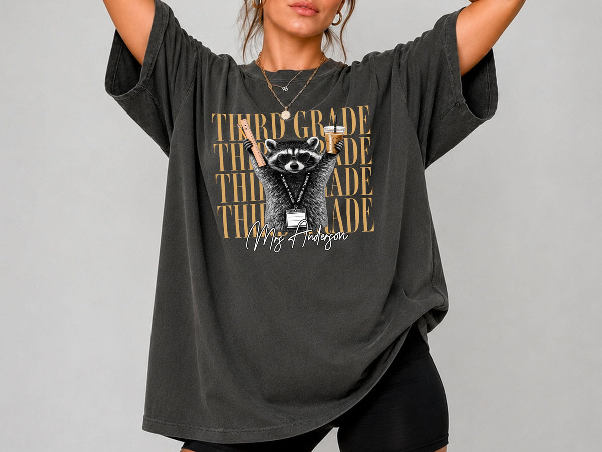 2nd Grade Teacher Shirt, Personalized Second Grade Teacher Shirt, Funny Raccoon Teacher Shirt, Comfort Colors Back to School Teacher Shirt