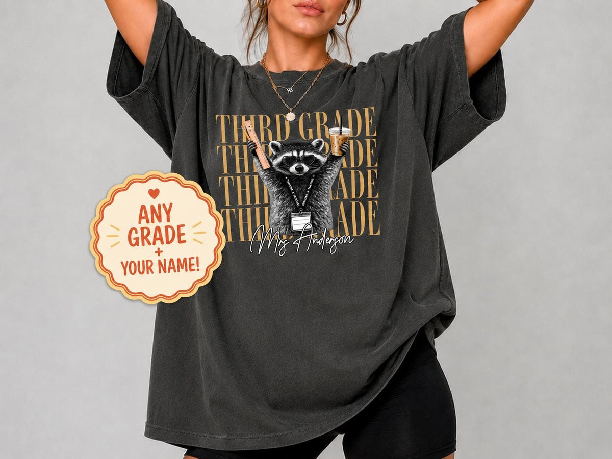 3rd Grade Teacher Shirt, Personalized Raccoon Teacher Shirt, Custom Third Grade Comfort Colors Tee, Funny Back to School Teacher Shirt