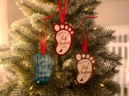 Personalized Baby's First Christmas Ornament 2026, Custom Baby Footprint Christmas Ornament, New Baby Gift, Newborn Keepsake Wood Ornament