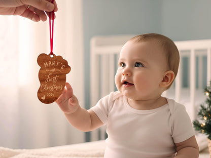 Personalized Baby's First Christmas Ornament 2026, Custom Baby Footprint Christmas Ornament, New Baby Gift, Newborn Keepsake Wood Ornament