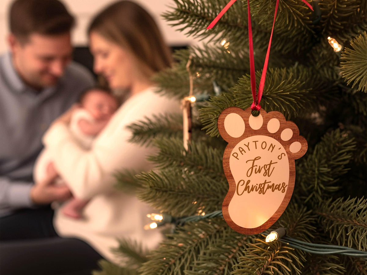 Personalized Baby's First Christmas Ornament 2026, Custom Baby Footprint Christmas Ornament, New Baby Gift, Newborn Keepsake Wood Ornament