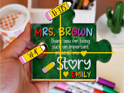 Personalized Teacher Appreciation Gift Puzzle Piece, Custom Acrylic Desk Decor for Classroom,  End of Year Gift from Student, Thank you Gift