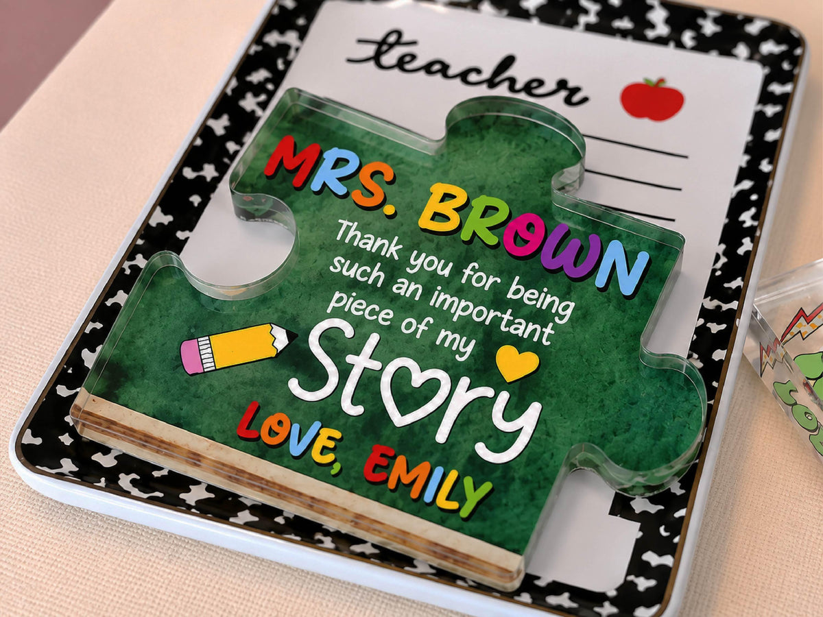 Personalized Teacher Appreciation Gift Puzzle Piece, Custom Acrylic Desk Decor for Classroom,  End of Year Gift from Student, Thank you Gift