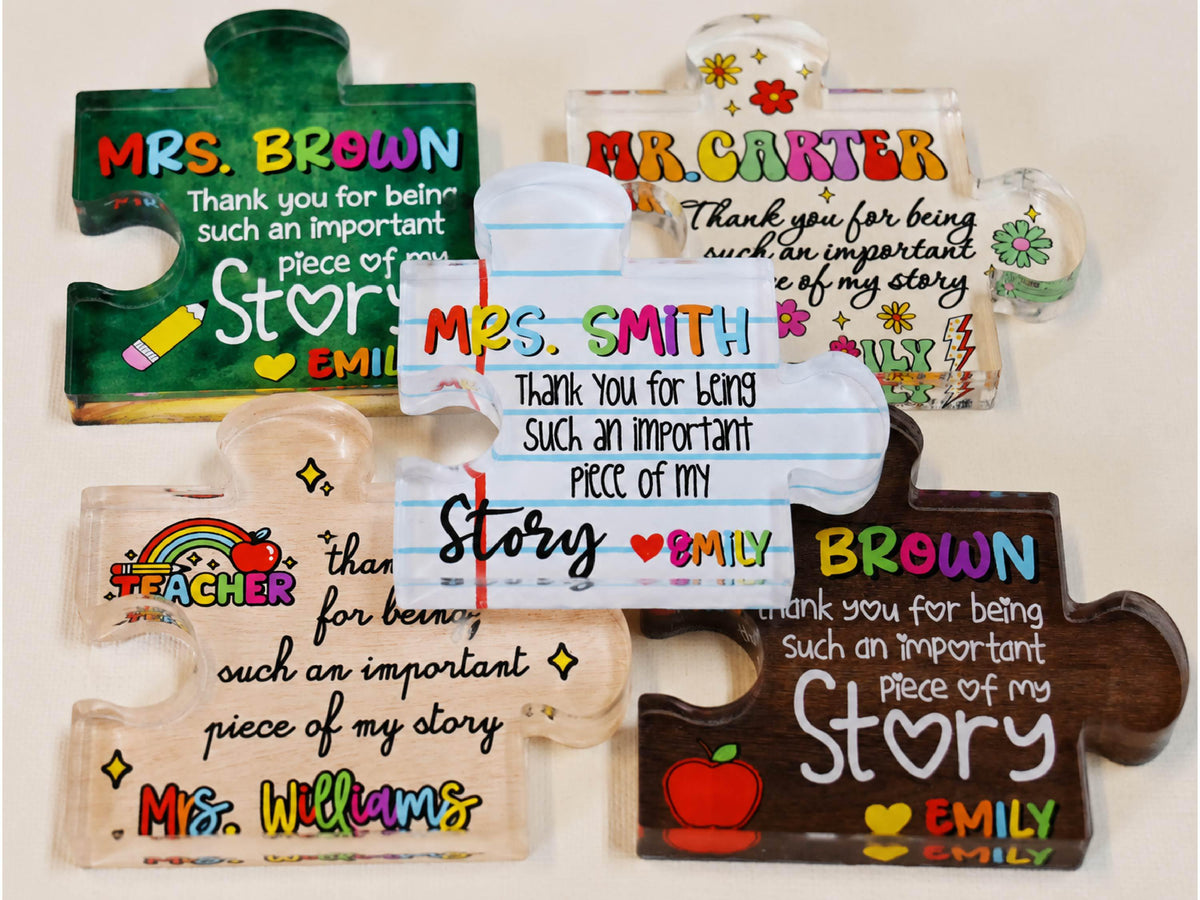Personalized Teacher Appreciation Gift Puzzle Piece, Custom Acrylic Desk Decor for Classroom,  End of Year Gift from Student, Thank you Gift