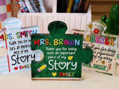 Personalized Teacher Appreciation Gift Puzzle Piece, Custom Acrylic Desk Decor for Classroom,  End of Year Gift from Student, Thank you Gift