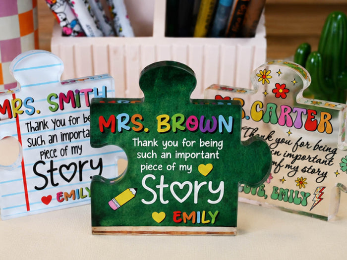 Personalized Teacher Appreciation Gift Puzzle Piece, Custom Acrylic Desk Decor for Classroom, End of Year Gift from Student, Thank you Gift