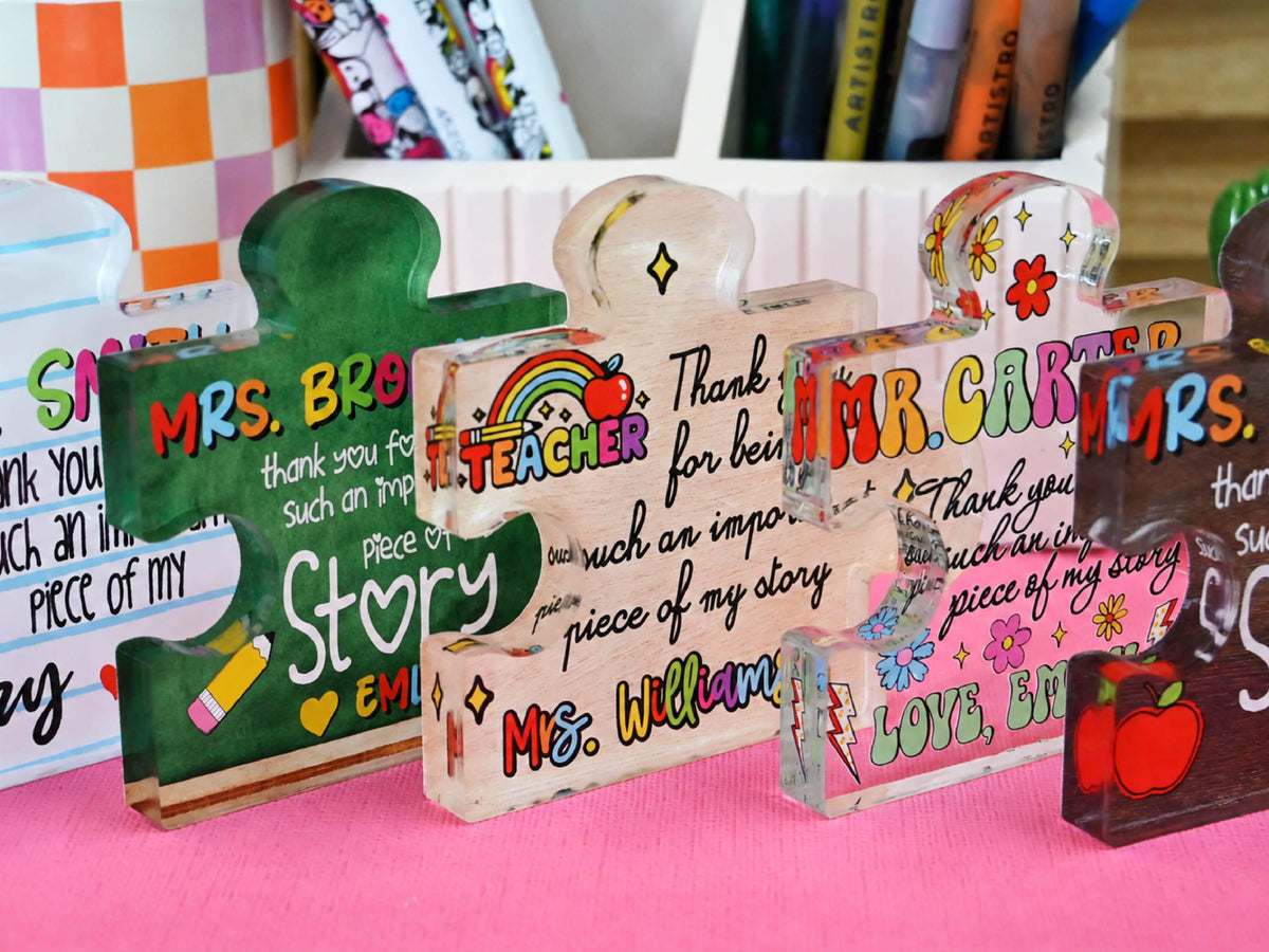Personalized Teacher Appreciation Gift Puzzle Piece, Custom Acrylic Desk Decor for Classroom,  End of Year Gift from Student, Thank you Gift