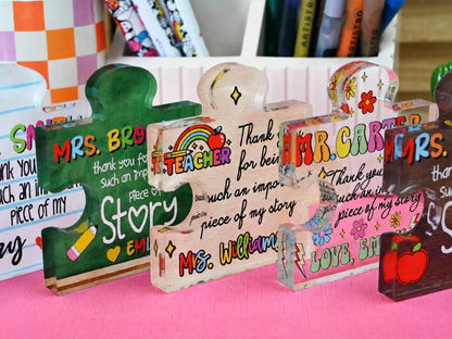 Personalized Teacher Appreciation Gift Puzzle Piece, Custom Acrylic Desk Decor for Classroom,  End of Year Gift from Student, Thank you Gift