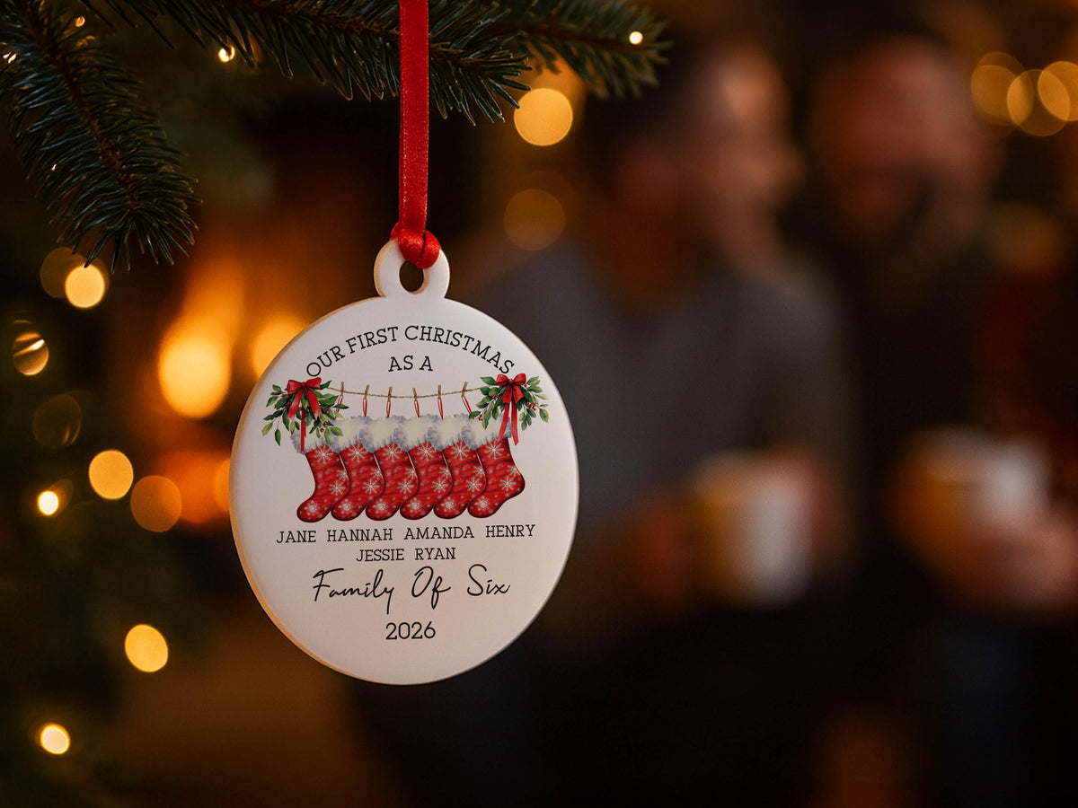 Custom Family Christmas Ornament, Personalized Stocking Name Ornament, New Family Gift, Holiday Tree Decor, Christmas Tree Ornament