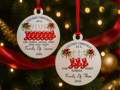 Custom Family Christmas Ornament, Personalized Stocking Name Ornament, New Family Gift, Holiday Tree Decor, Christmas Tree Ornament