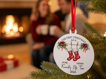 Custom Family Christmas Ornament, Personalized Stocking Name Ornament, New Family Gift, Holiday Tree Decor, Christmas Tree Ornament