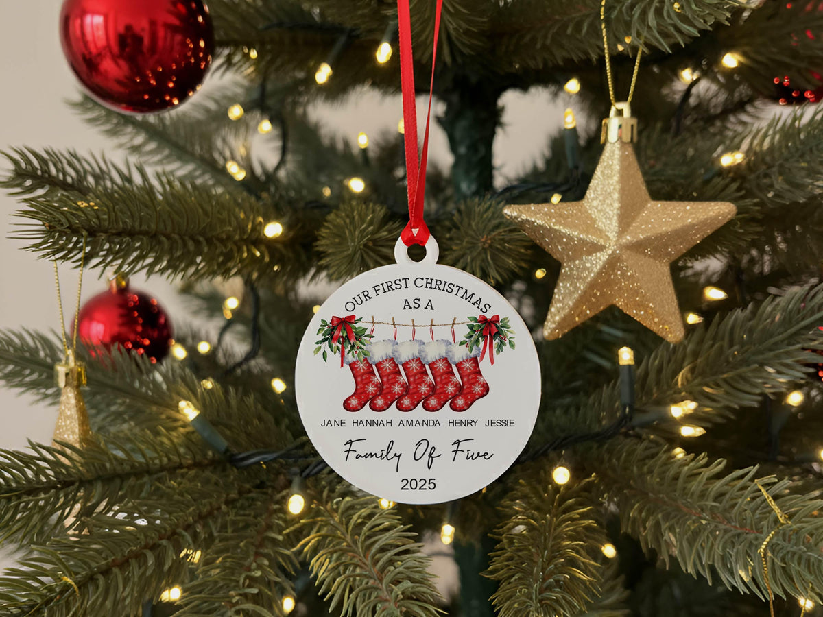 Custom Family Christmas Ornament, Personalized Stocking Name Ornament, New Family Gift, Holiday Tree Decor, Christmas Tree Ornament