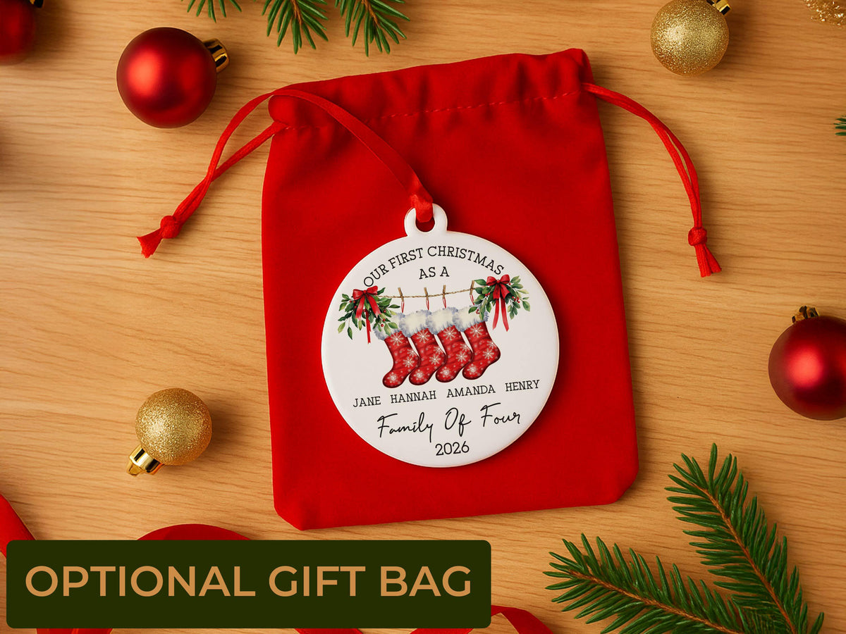Custom Family Christmas Ornament, Personalized Stocking Name Ornament, New Family Gift, Holiday Tree Decor, Christmas Tree Ornament