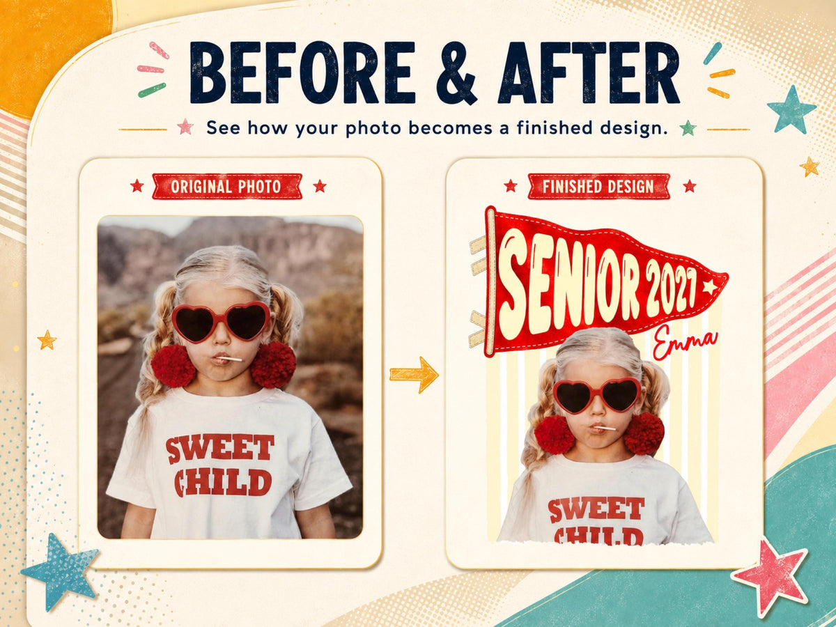 Senior 2027 Shirt with Custom Photo, Custom Name Pennant Flag Tee, Class of 2027 Graduation Gift, Comfort Colors T-Shirt