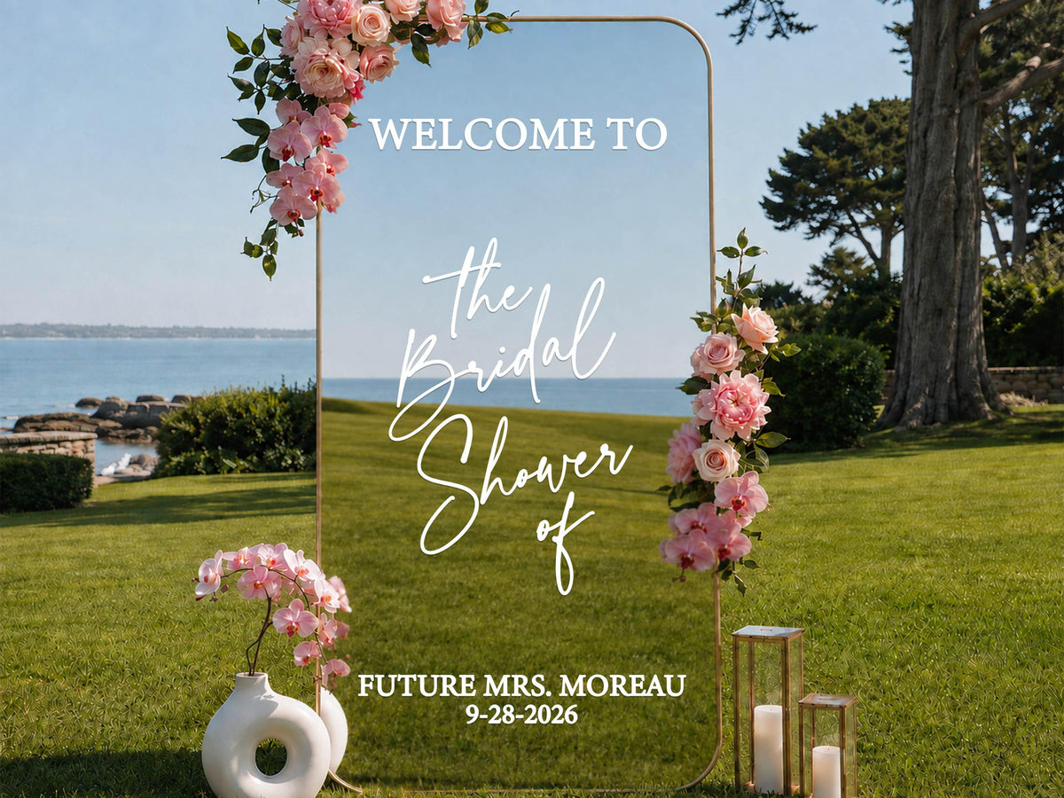 Bridal Shower Welcome Mirror Sign, Custom Mirror Decal, Personalized Bachelorette Decorations, Bride Name Sticker, Future Mrs Party Decor