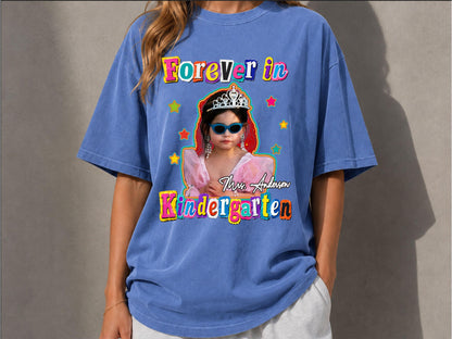 Kindergarten Teacher Shirt with Custom Childhood Photo, Personalized Forever in Kindergarten Tee, Comfort Colors Back to School Shirt