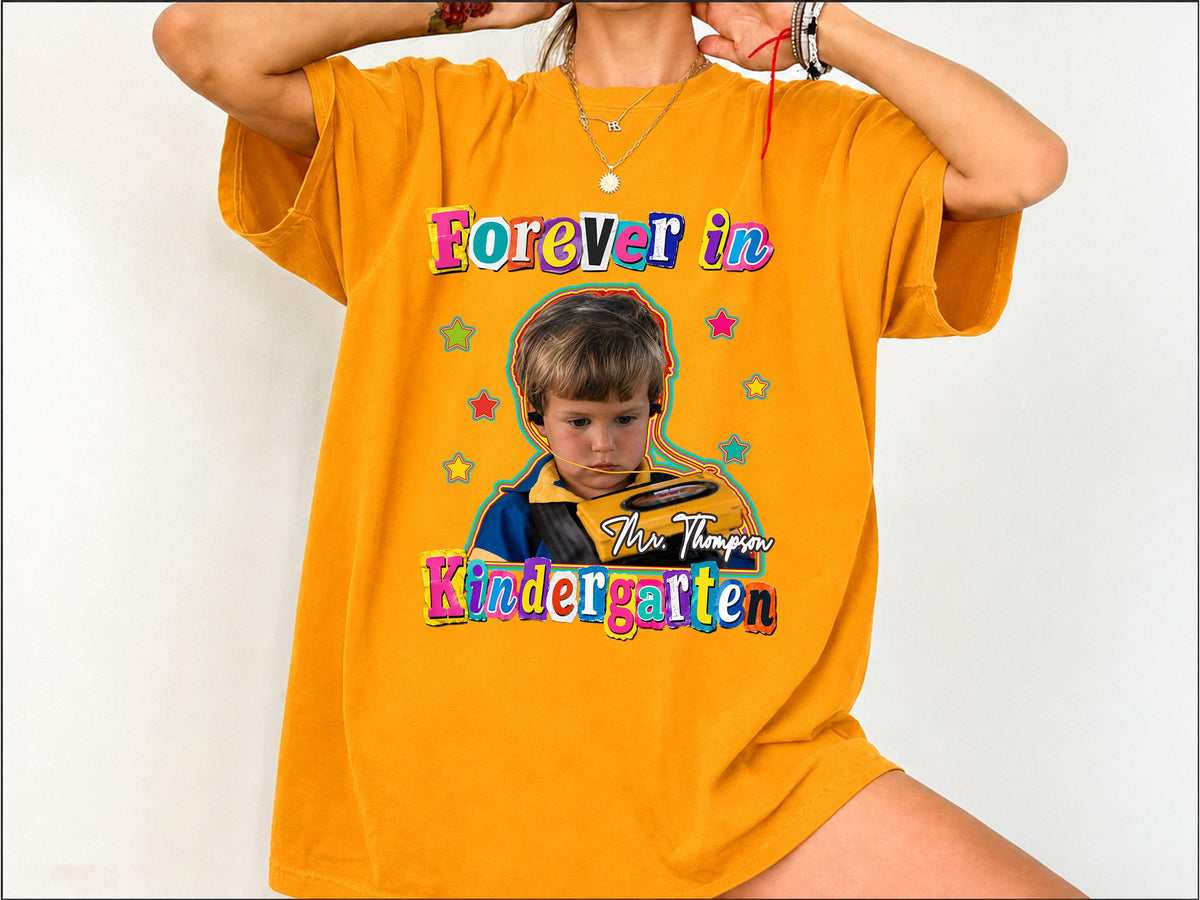 Kindergarten Teacher Shirt with Custom Childhood Photo, Personalized Forever in Kindergarten Tee, Comfort Colors Back to School Shirt