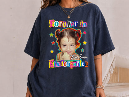 Kindergarten Teacher Shirt with Custom Childhood Photo, Personalized Forever in Kindergarten Tee, Comfort Colors Back to School Shirt