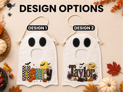 Ghost Halloween Trick or Treat Bag for Kids, Custom Name Spooky Halloween Candy Bag,Personalized Halloween Gift for Kids, Reusable Ghost Bag