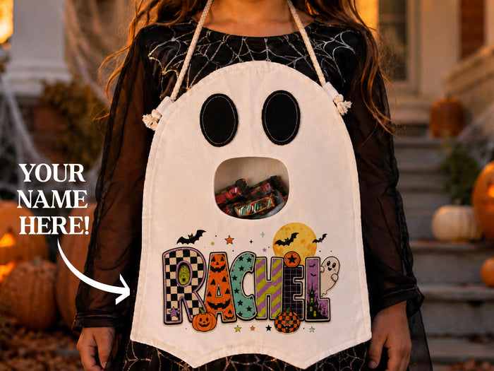 Personalized Halloween Candy Bag For Trick or Treat, Custom Name Ghost Bag, Spooky Ghost Bag for Kids Gift, Halloween Basket Halloween Gift