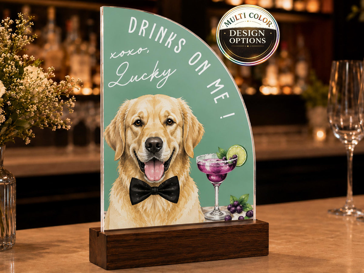 Custom Wedding Signature Drink Sign w/Pet Portrait, Personalized Pet Bar Menu Sign, Cartoon Cat Dog Portrait Drink Menu, Wedding Party Décor