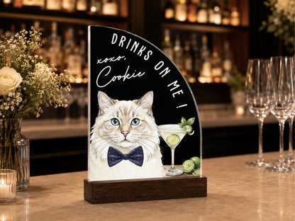 Custom Wedding Signature Drink Sign w/Pet Portrait, Personalized Pet Bar Menu Sign, Cartoon Cat Dog Portrait Drink Menu, Wedding Party Décor