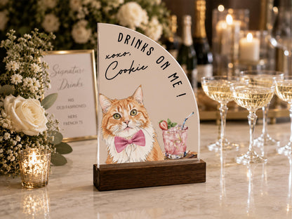 Custom Wedding Signature Drink Sign w/Pet Portrait, Personalized Pet Bar Menu Sign, Cartoon Cat Dog Portrait Drink Menu, Wedding Party Décor