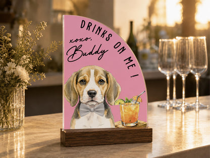 Custom Wedding Signature Drink Sign w/Pet Portrait, Personalized Pet Bar Menu Sign, Cartoon Cat Dog Portrait Drink Menu, Wedding Party Décor