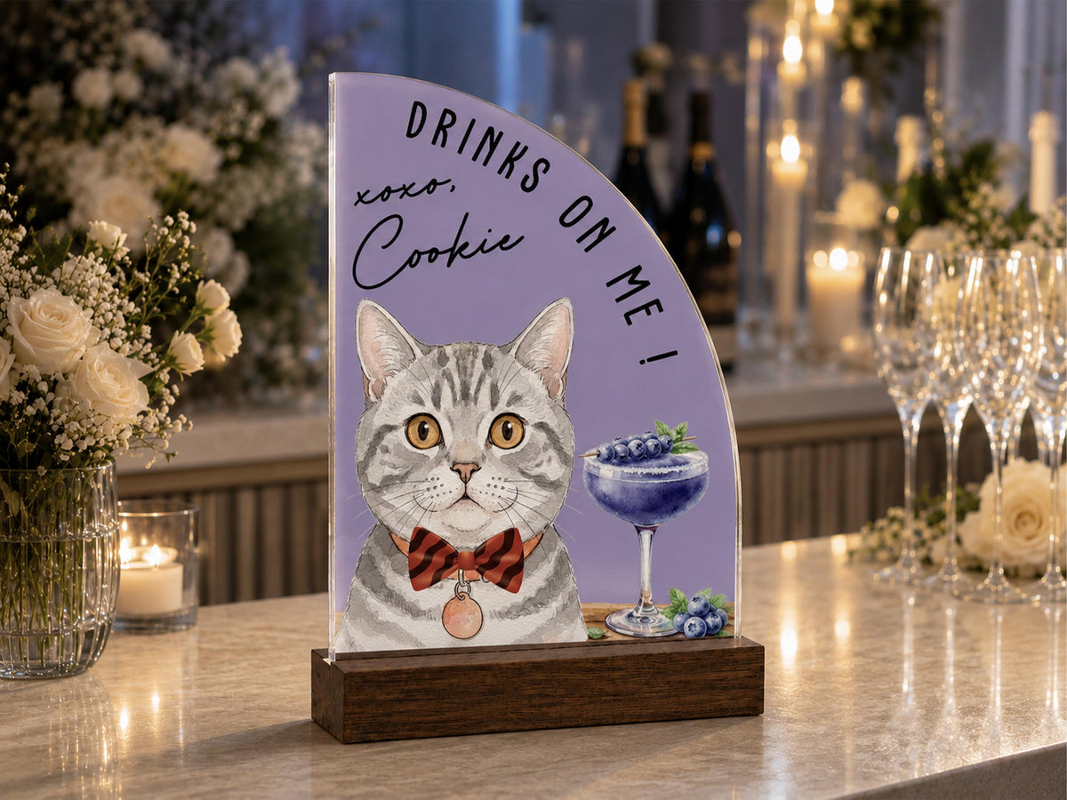 Custom Wedding Signature Drink Sign w/Pet Portrait, Personalized Pet Bar Menu Sign, Cartoon Cat Dog Portrait Drink Menu, Wedding Party Décor