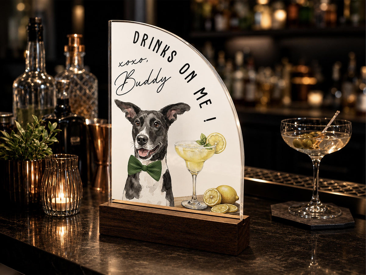 Custom Wedding Signature Drink Sign w/Pet Portrait, Personalized Pet Bar Menu Sign, Cartoon Cat Dog Portrait Drink Menu, Wedding Party Décor