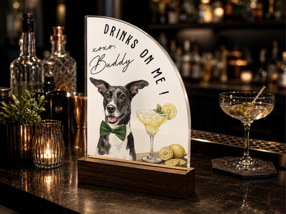 Custom Wedding Signature Drink Sign w/Pet Portrait, Personalized Pet Bar Menu Sign, Cartoon Cat Dog Portrait Drink Menu, Wedding Party Décor