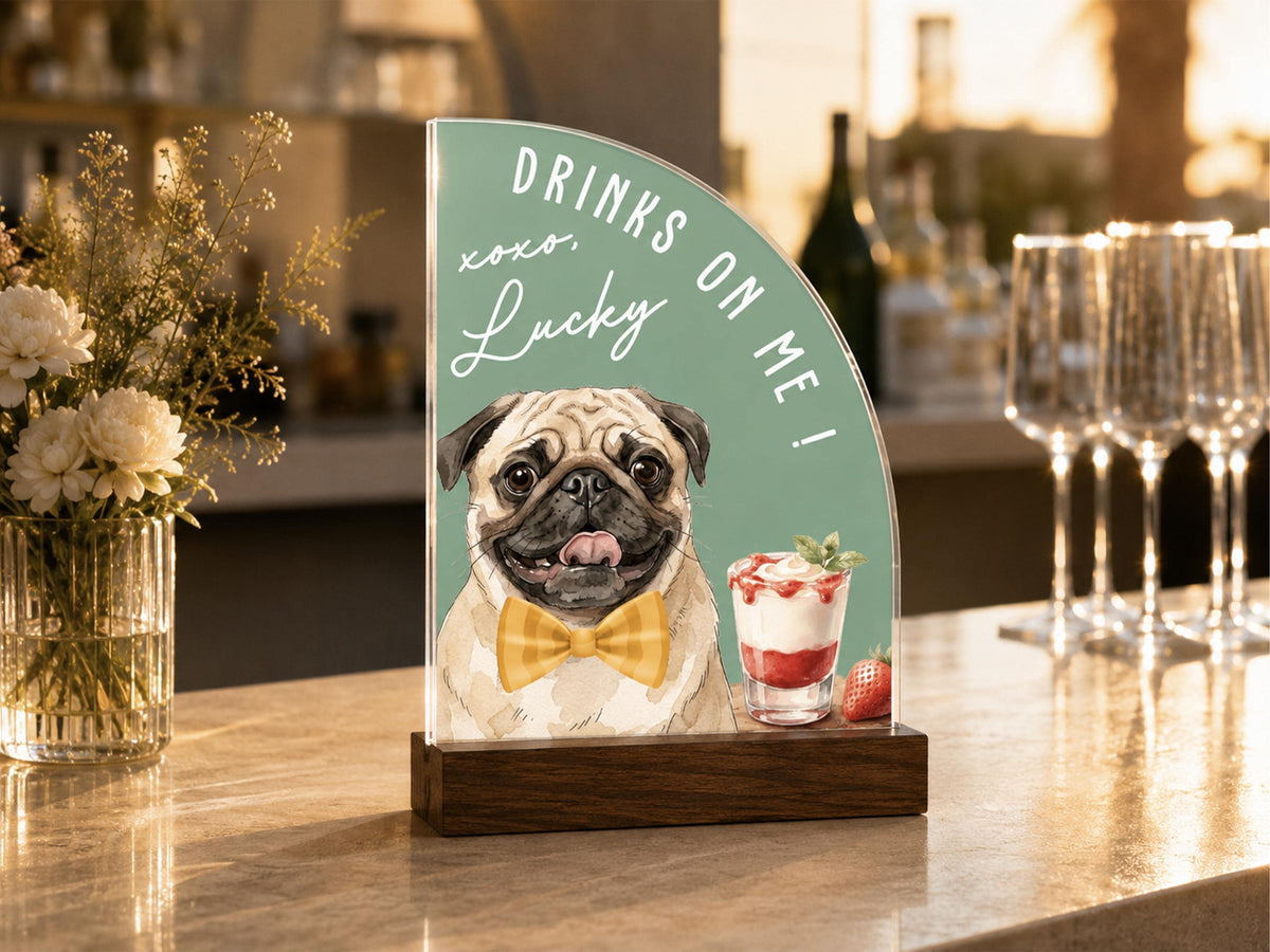 Custom Wedding Signature Drink Sign w/Pet Portrait, Personalized Pet Bar Menu Sign, Cartoon Cat Dog Portrait Drink Menu, Wedding Party Décor