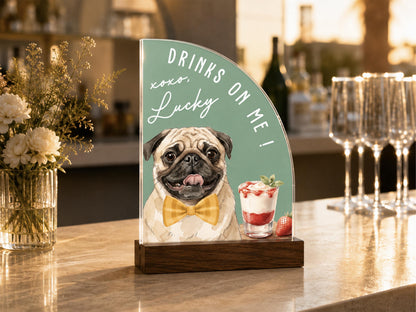 Custom Wedding Signature Drink Sign w/Pet Portrait, Personalized Pet Bar Menu Sign, Cartoon Cat Dog Portrait Drink Menu, Wedding Party Décor