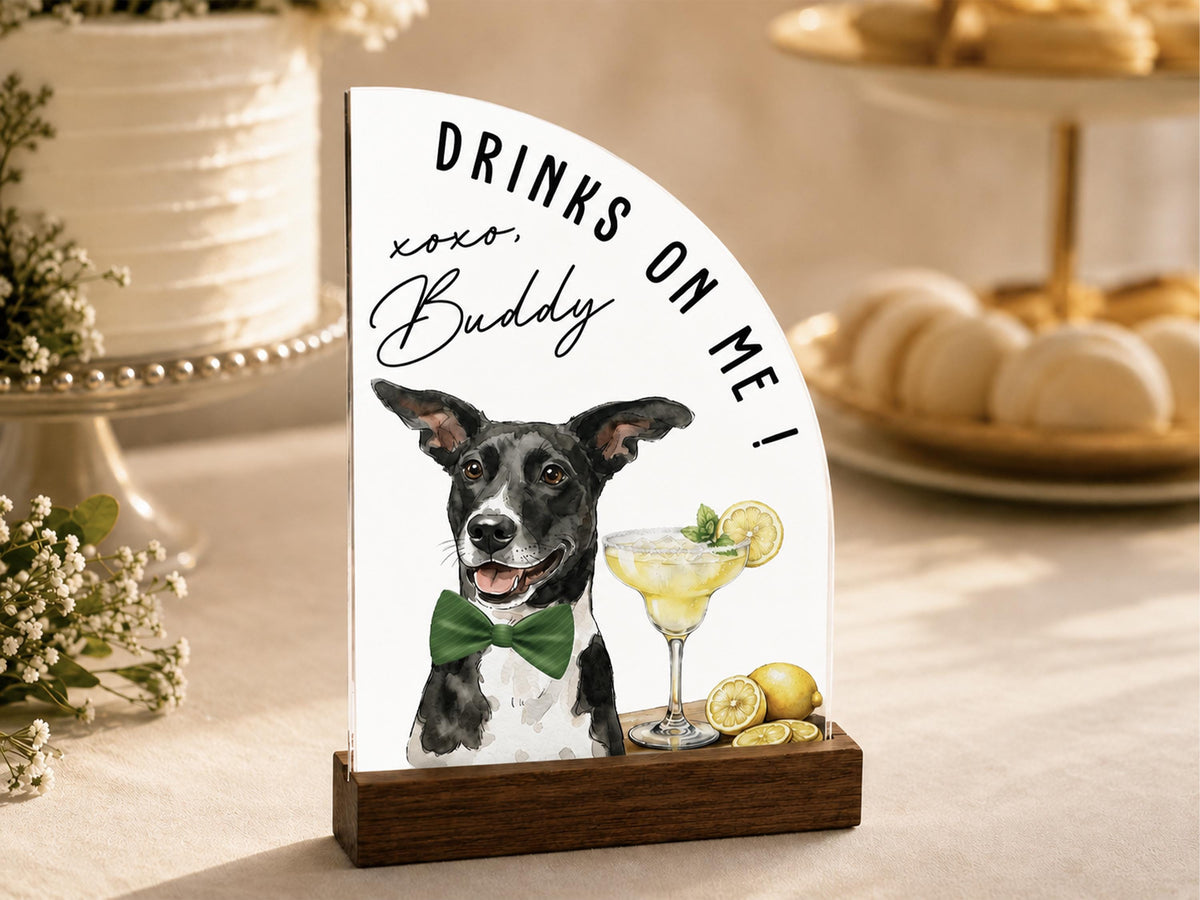 Custom Wedding Signature Drink Sign w/Pet Portrait, Personalized Pet Bar Menu Sign, Cartoon Cat Dog Portrait Drink Menu, Wedding Party Décor