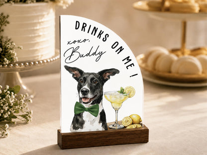 Custom Wedding Signature Drink Sign w/Pet Portrait, Personalized Pet Bar Menu Sign, Cartoon Cat Dog Portrait Drink Menu, Wedding Party Décor