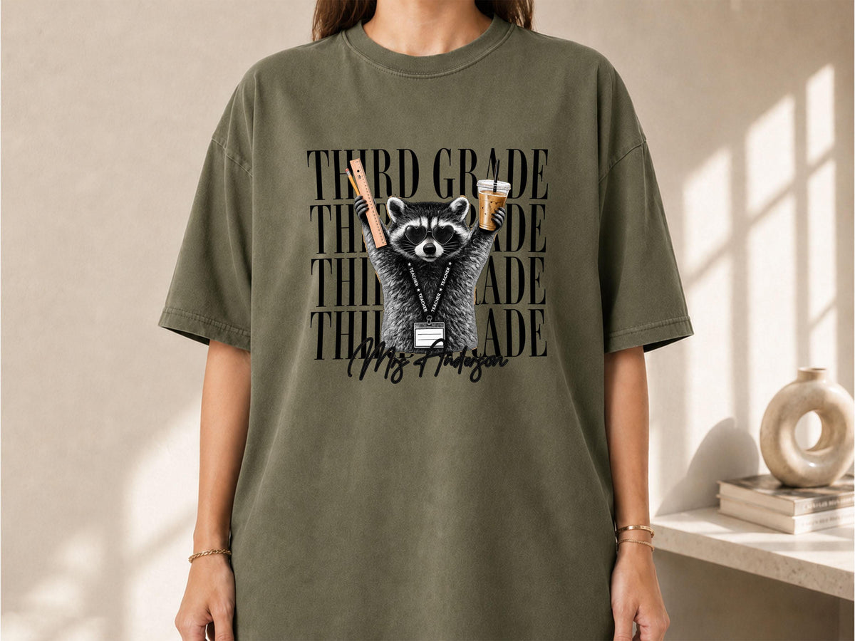 2nd Grade Teacher Shirt, Personalized Second Grade Teacher Shirt, Funny Raccoon Teacher Shirt, Comfort Colors Back to School Teacher Shirt