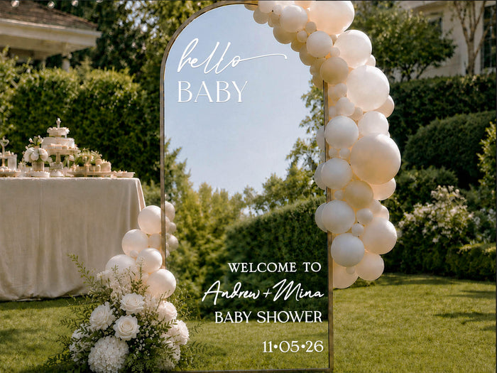 Custom Baby Shower Mirror Decal, Personalized Vinyl Welcome Sign Sticker, Oh Baby Sign for Gender Reveal Party