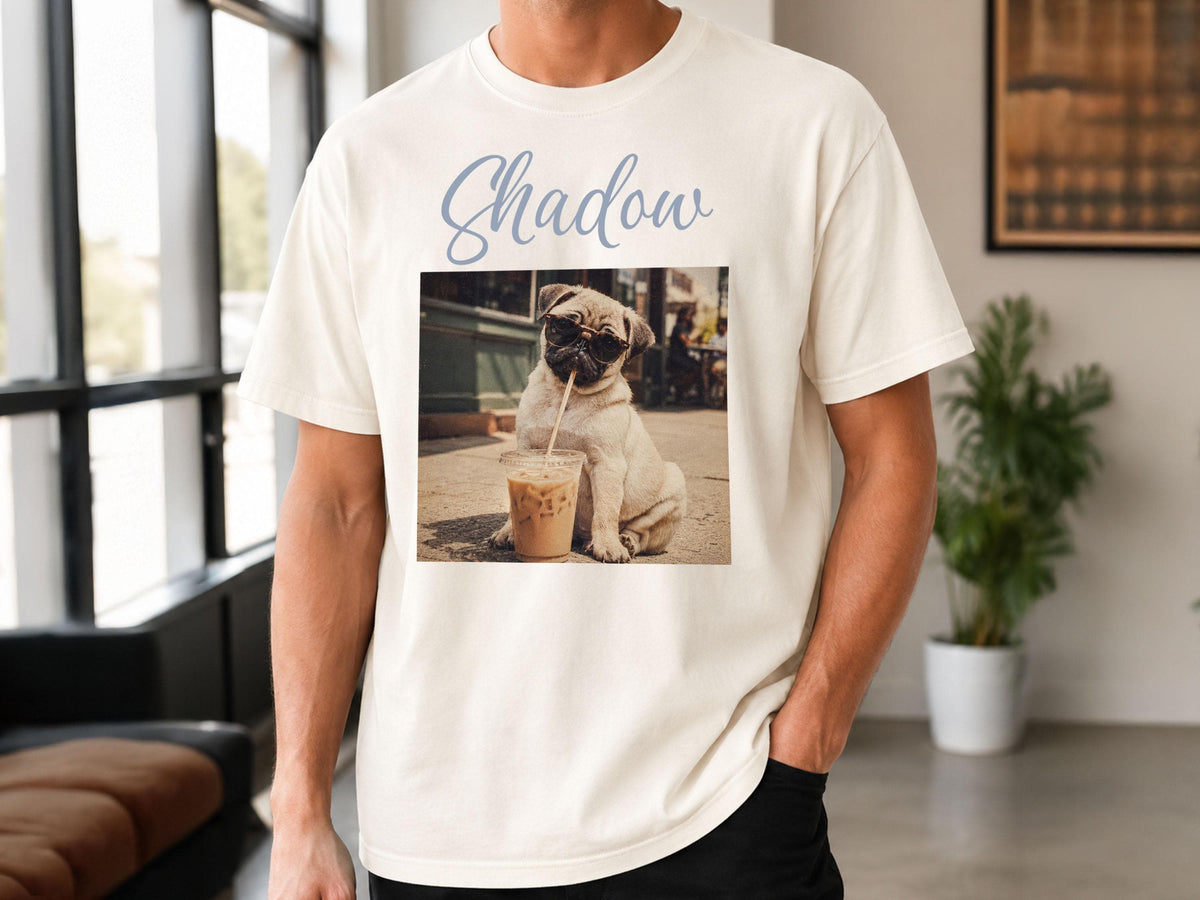 Custom Pet Portrait Iced Coffee Shirt, Dog Drinking Iced Coffee Tee, Comfort Colors Pet Photo Tshirt, Funny Dog Mom Gift, Custom Dog Shirt