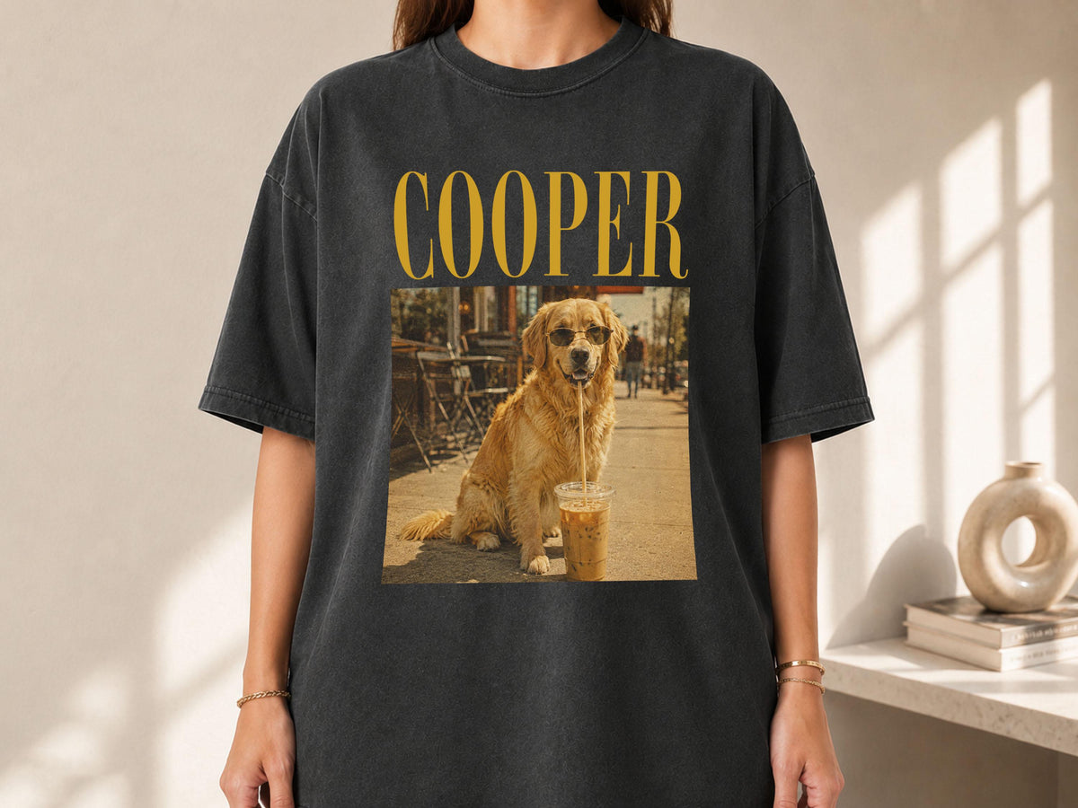 Custom Pet Portrait Iced Coffee Shirt, Dog Drinking Iced Coffee Tee, Comfort Colors Pet Photo Tshirt, Funny Dog Mom Gift, Custom Dog Shirt