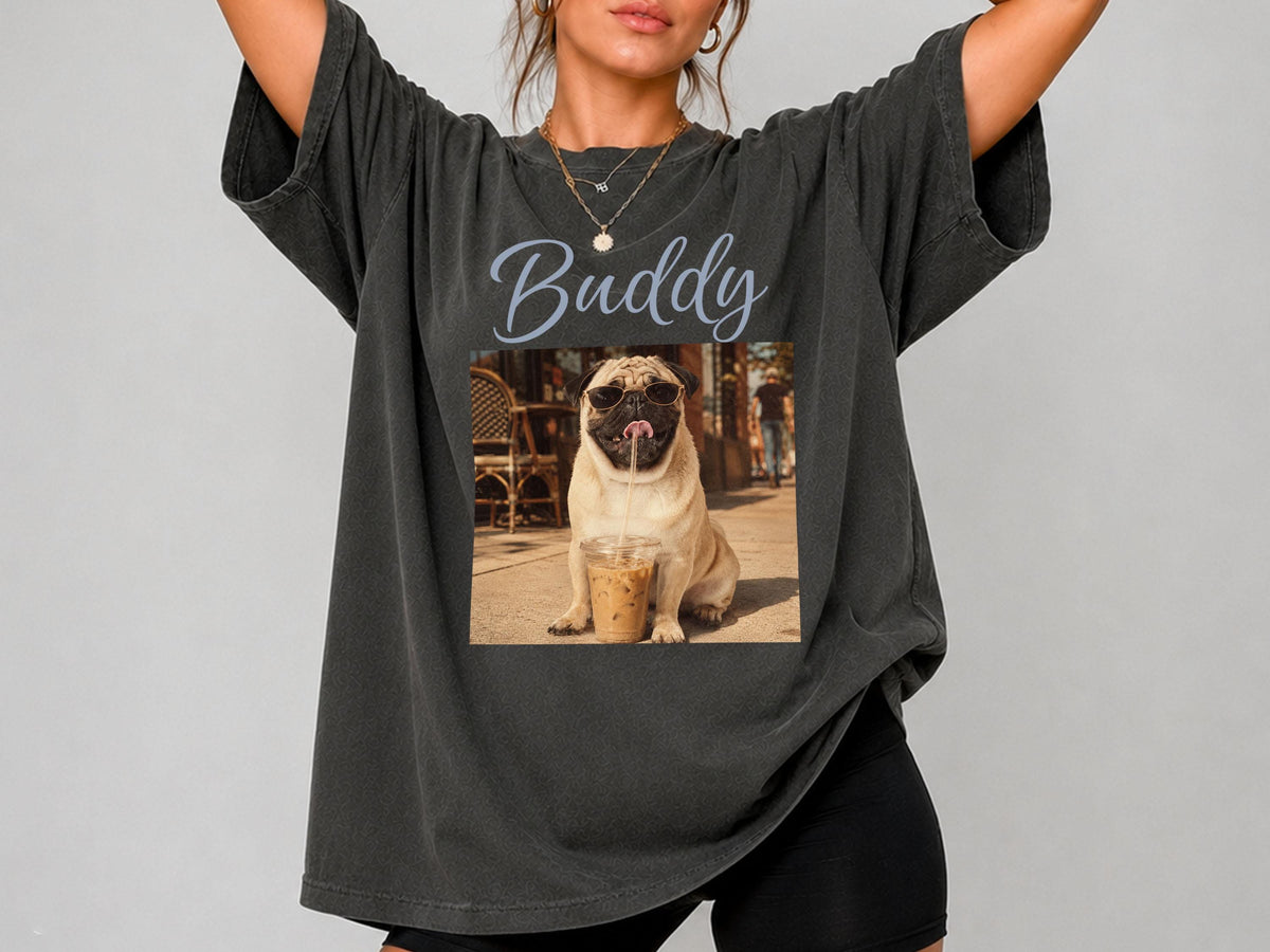 Custom Pet Portrait Iced Coffee Shirt, Dog Drinking Iced Coffee Tee, Comfort Colors Pet Photo Tshirt, Funny Dog Mom Gift, Custom Dog Shirt