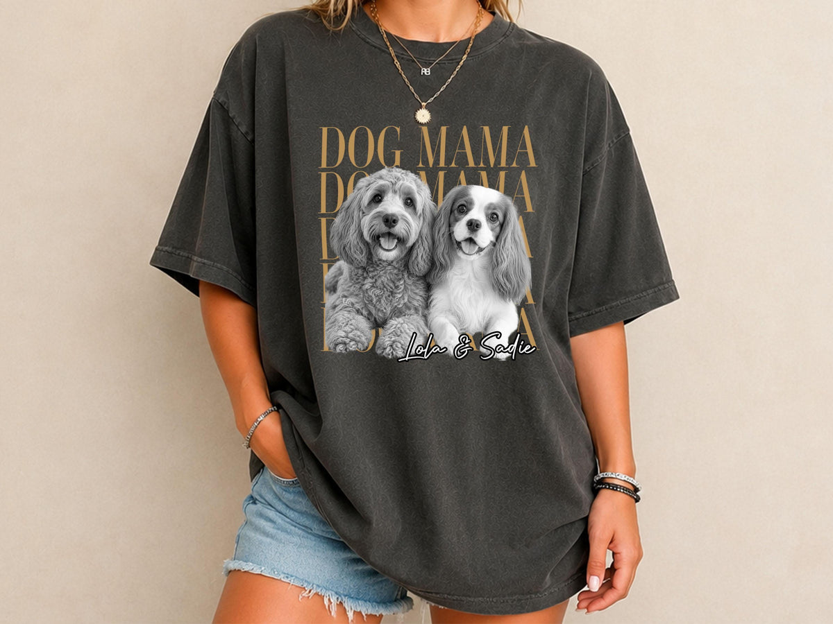 Dog Mom Shirt, Custom Pet Portrait from Photo Shirt, Personalized Comfort Colors Dog Mama Tee, Dog Mom Gift, Dog Lover Gift