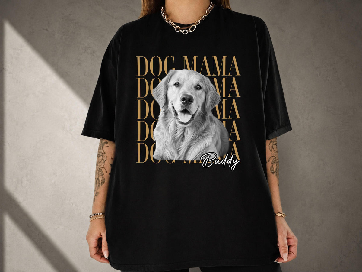 Dog Mom Shirt, Custom Pet Portrait from Photo Shirt, Personalized Comfort Colors Dog Mama Tee, Dog Mom Gift, Dog Lover Gift