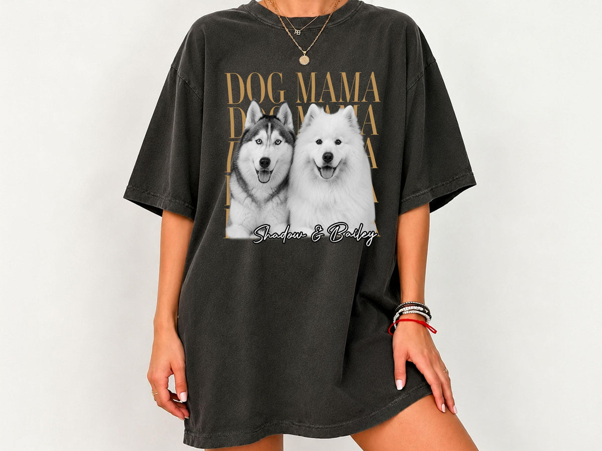 Dog Mom Shirt, Custom Pet Portrait from Photo Shirt, Personalized Comfort Colors Dog Mama Tee, Dog Mom Gift, Dog Lover Gift