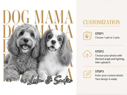 Dog Mom Shirt, Custom Pet Portrait from Photo Shirt, Personalized Comfort Colors Dog Mama Tee, Dog Mom Gift, Dog Lover Gift